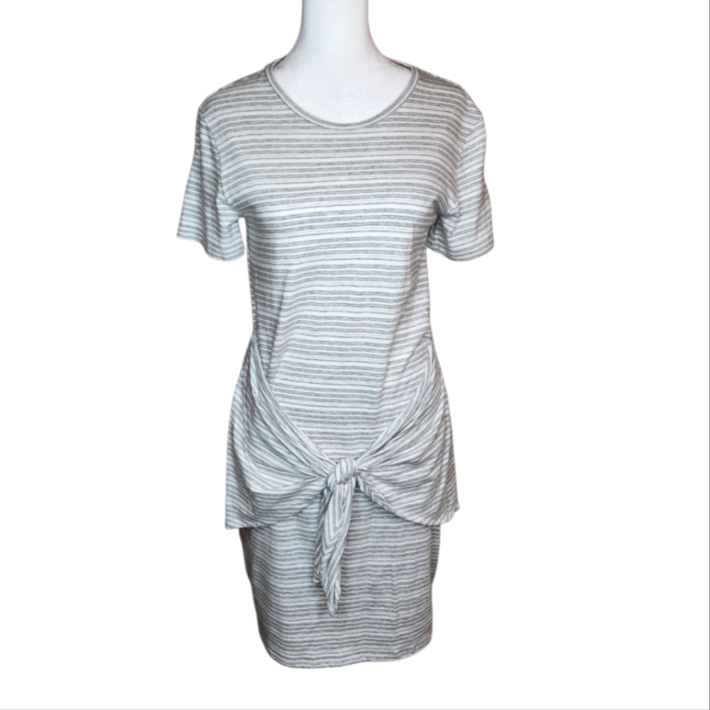 Theory Dakui Persina Gray Striped Tie Front Dress Size Small
